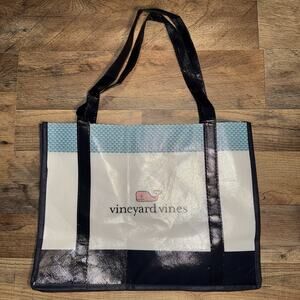 Vineyard Vines Plastic Reusable Tote Bag 16”X 12”X 6” White/Blue & Pink Whale